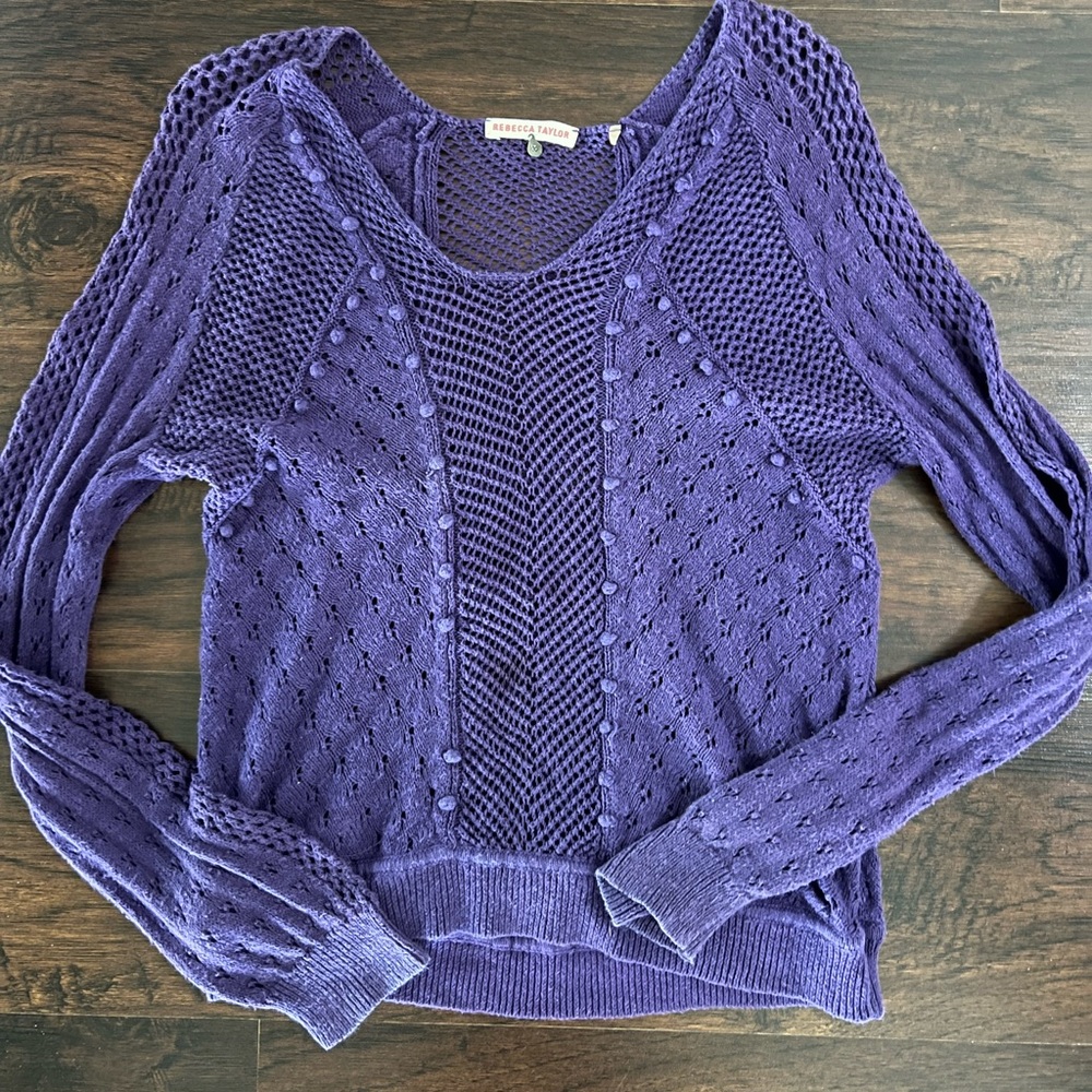 Rebecca Taylor Purple Knit Pom Pom Sweater size Small S $295